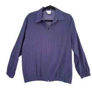 Vintage BonWorth Navy Suede Texture Fabric Casual Jacket Women Small Petite Pock